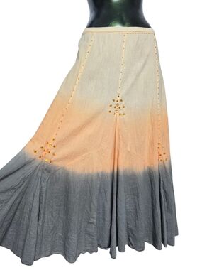 Bila Y2K Ombre Peach, Cream & Gray Circle Maxi Skirt w/ Beading Size Medium
